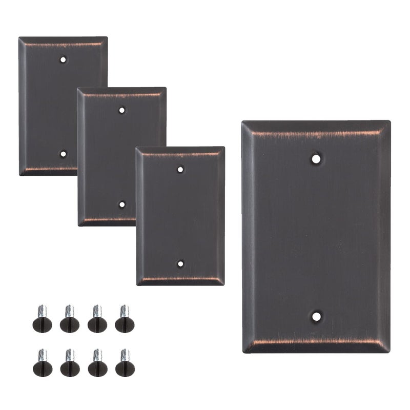 SLEEKLIGHTING أغطية مآخذ ومفاتيح سليكلايتنج بلون برونزي مصقول - غطاء مفتاح ضوء زخرفي مسطح - مجموعة متنوعة من الأنماط: زخرفي / مزدوج / تبديل / ومجموعة - الحجم: 1 مجموعة فارغة (4 عبوات) - Image 1